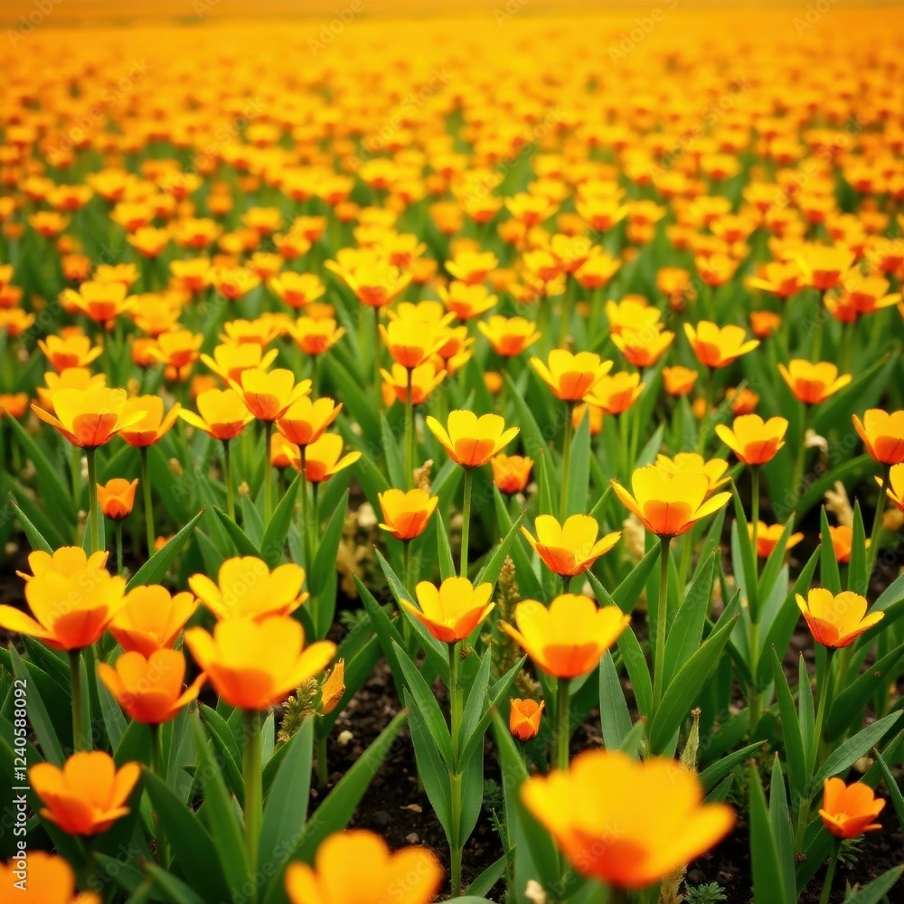 vast expanse of bright orange flowers swaying gently, yellow, oranges, field vast expanse of bright orange flowers swaying gently, yellow, oranges, field