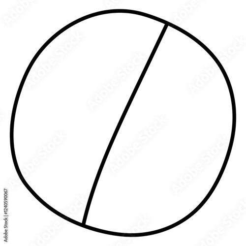Tablet flat round. Top view. Sketch. Pill with a score line in the middle. Vector illustration. Aspirin. Doodle style. Outline on an isolated white background. Coloring for children. Kawaii style.