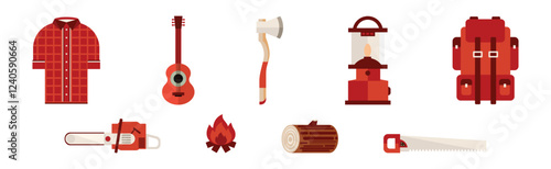 Flat Lumberjack Object and Element Vector Set