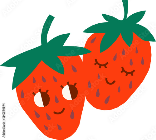 Bright groovy isolated strawberries characters vector illustration. Hand drawn funny simple fruits