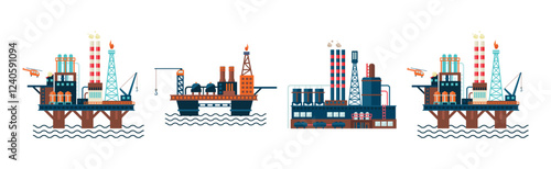 Oil Industry and Fuel Manufacture and Extraction Vector Set