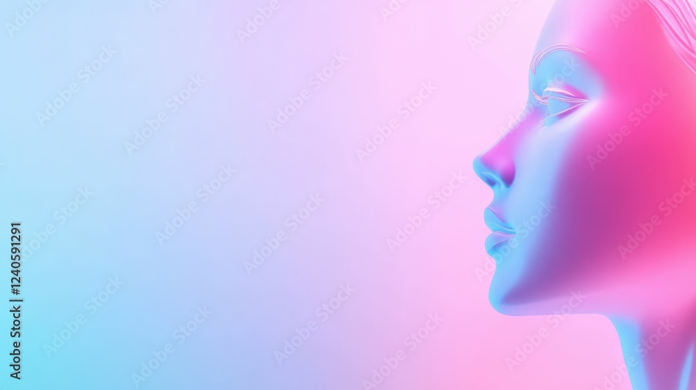 Futuristic female profile in neon lights for modern art and design inspiration Futuristic female profile in neon lights for modern art and design inspiration