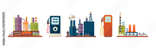 Oil Industry and Fuel Manufacture and Extraction Vector Set