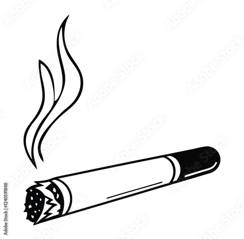 Simple silhouette of a cigarette with rising smoke, designed in clean lines. Perfect for icons, warning signs, or minimalist design projects related to smoking or health themes.