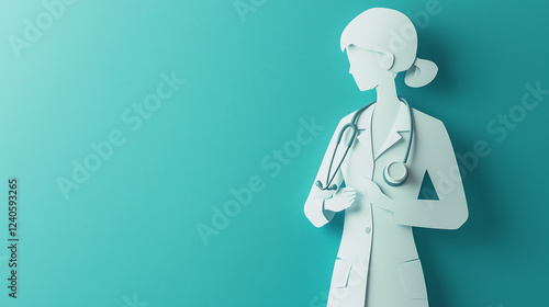 Doctor Holding a Stethoscope. A doctor figure with a stethoscope hanging around the neck. Paper cut out effect