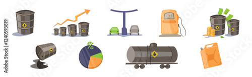 Oil Industry and Fuel Manufacture and Extraction Vector Set