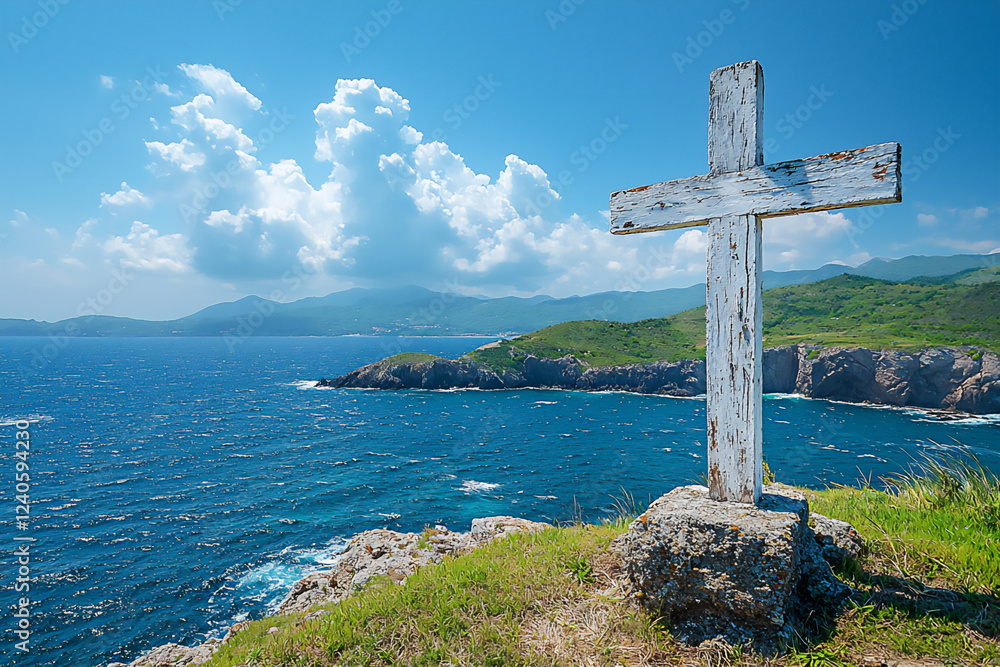 cross on a cliffside overlooking the sea cross on a cliffside overlooking the sea