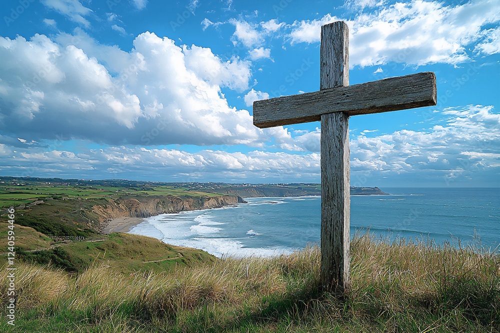 cross on a cliffside overlooking the sea cross on a cliffside overlooking the sea