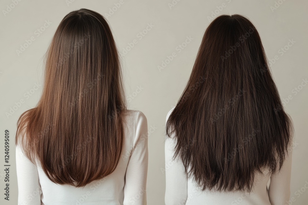 Fototapeta premium Comparison of thin hair versus thick hair showcasing transformation and volume differences over time. Generative AI