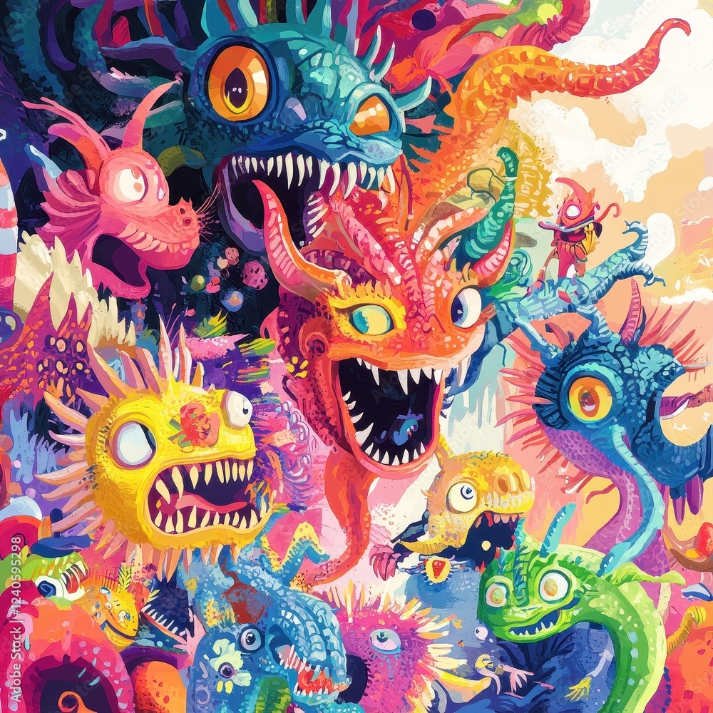 A Colorful Chaos Of Imaginary Creatures And Monsters A Colorful Chaos Of Imaginary Creatures And Monsters