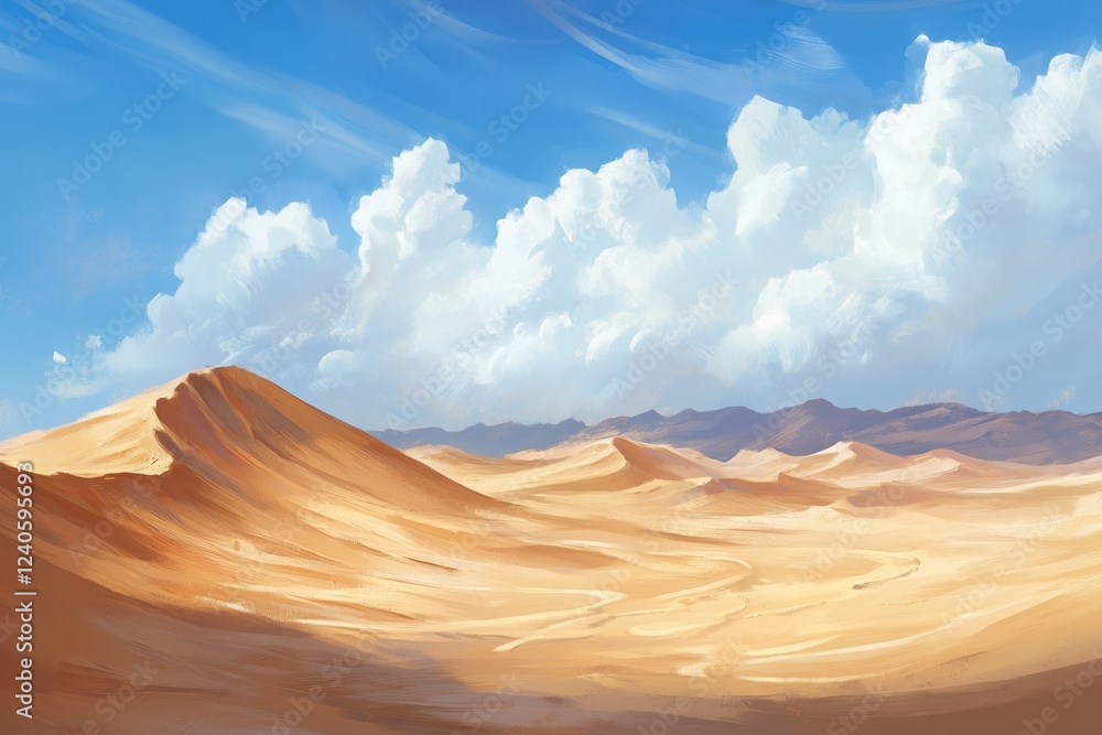 Naklejka premium A windy desert landscape with sand blowing over smooth dunes