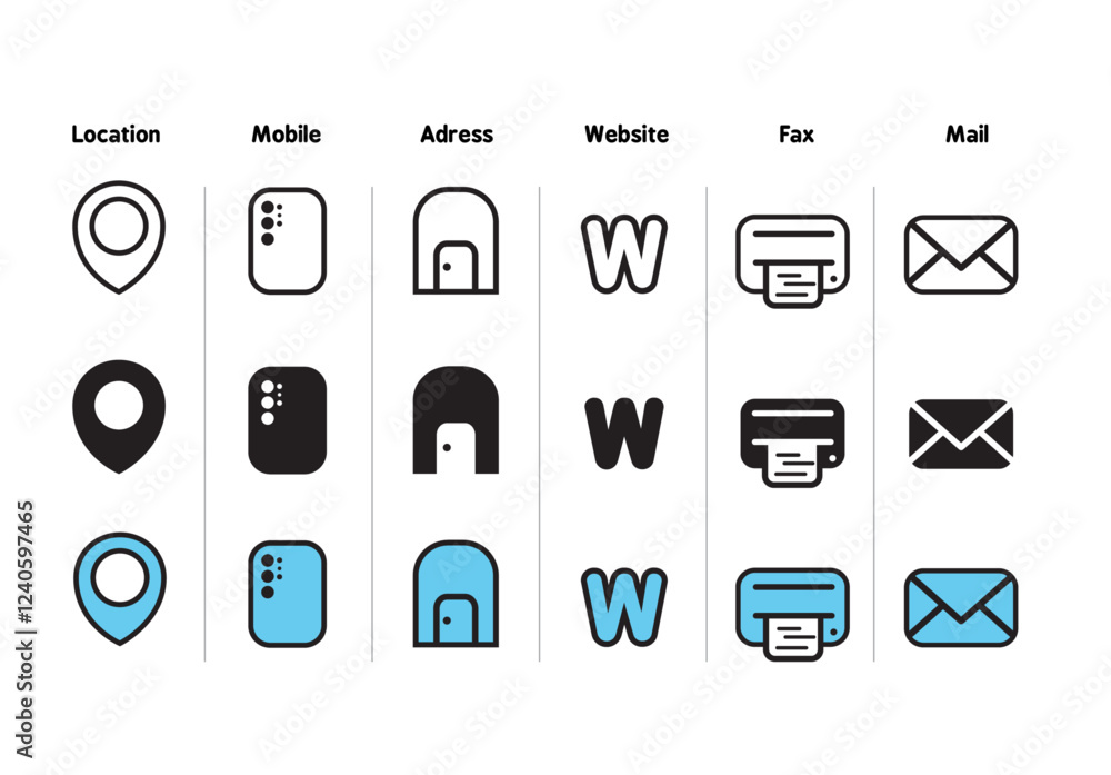 Business icon set for company connection location,mobile, adress, mail, website and fax sign. Business icon set for company connection location,mobile, adress, mail, website and fax sign.