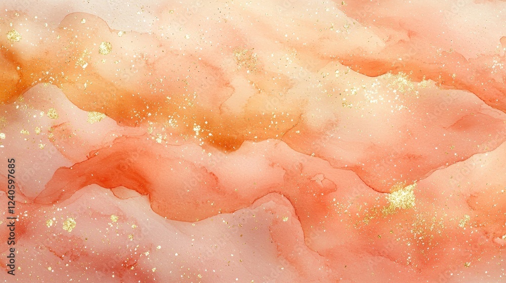 Fototapeta premium Soft Abstract Watercolor Background with Gold Glitter Accents