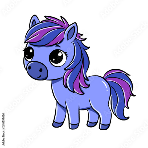 Cute blue pony cartoon character isolated on white background, icon vector