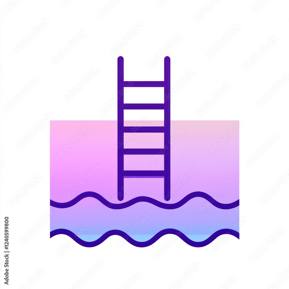 Pool ladder, summer fun, water, gradient background, icon Pool ladder, summer fun, water, gradient background, icon