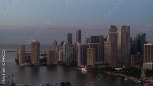 Wallpaper Mural Aerial view of skyline with skyscrapers and a cruise ship in Biscayne Bay at sunset, Watson Island, United States. Torontodigital.ca