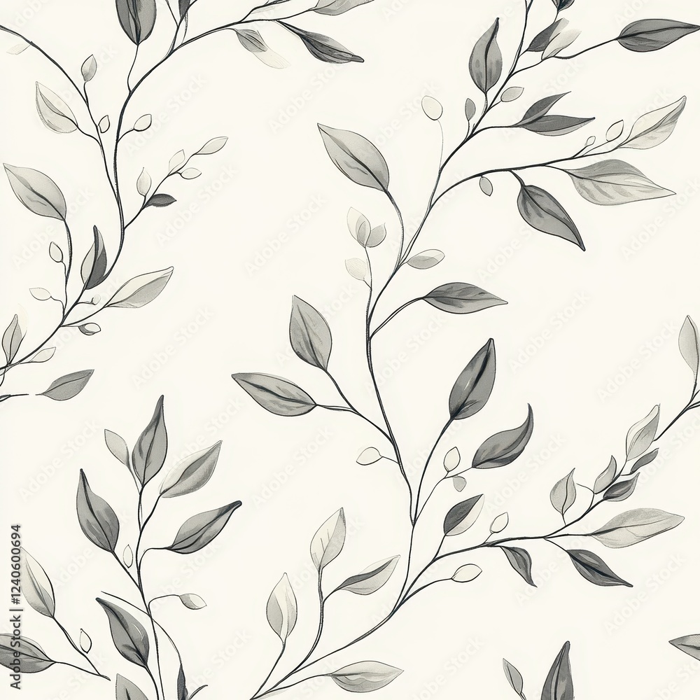 Elegant grayscale botanical leaf branch pattern design Elegant grayscale botanical leaf branch pattern design