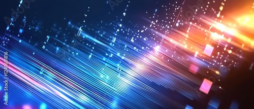 Abstract light trails with vibrant colors and digital effects