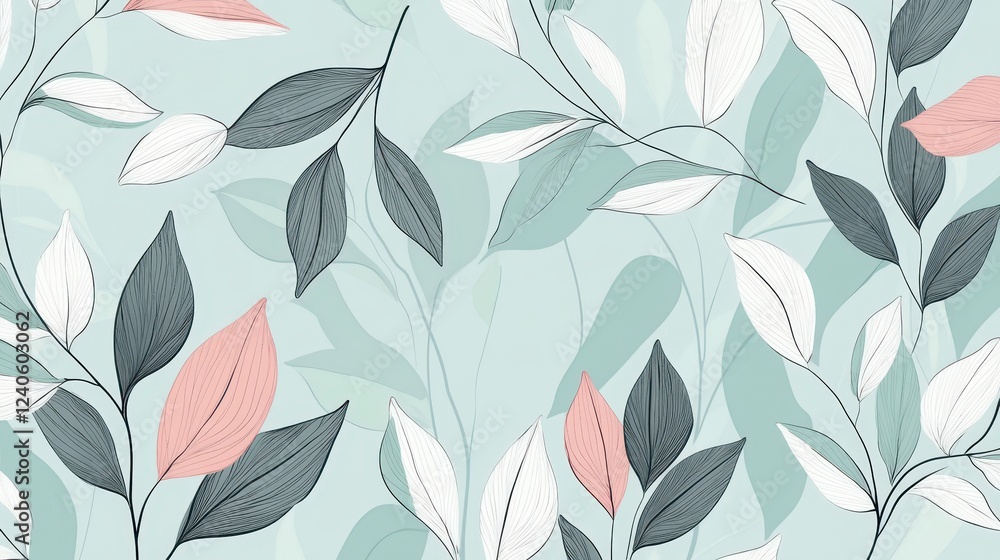 Elegant Pastel Leaves Botanical Pattern Design Elegant Pastel Leaves Botanical Pattern Design