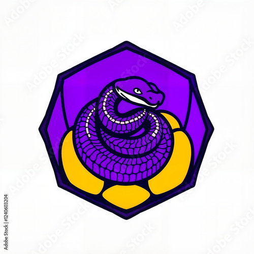  Stylized snake logo in purple and yellow. Educational materials, Biology, Nature conservation, Infographics, zoo, tourism, logo, children's book, terrarium, reptiles photo