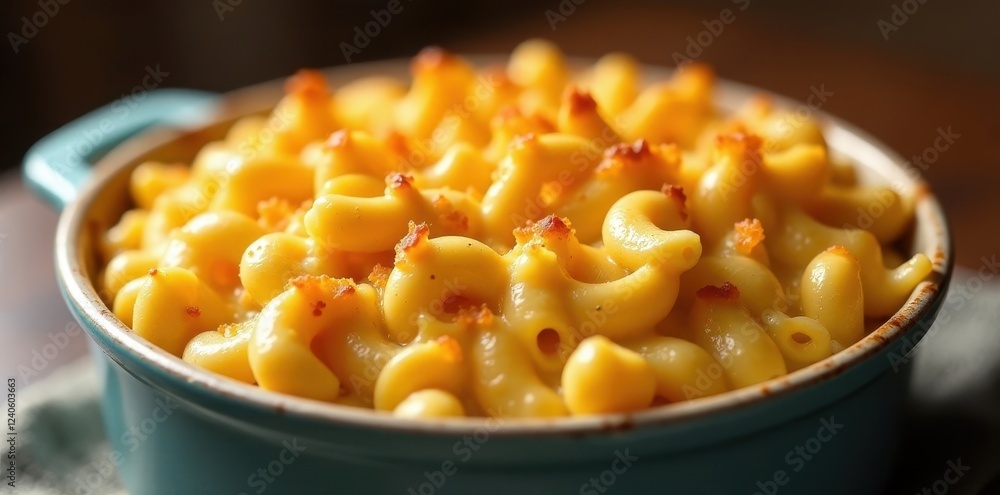 Golden-brown bubbling mac and cheese in a casserole dish , meal, food photography Golden-brown bubbling mac and cheese in a casserole dish , meal, food photography
