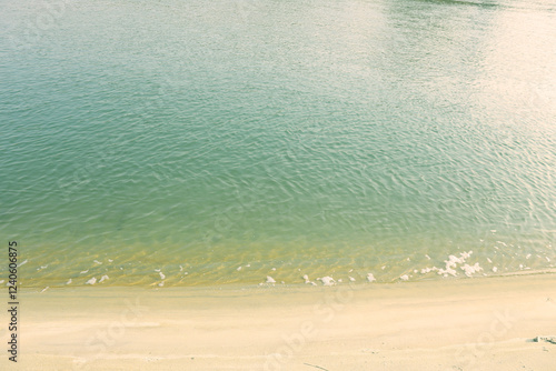 Serene Yantai Seascape: Seagulls, Rocky Coast, and Empty Sandy Beach photo