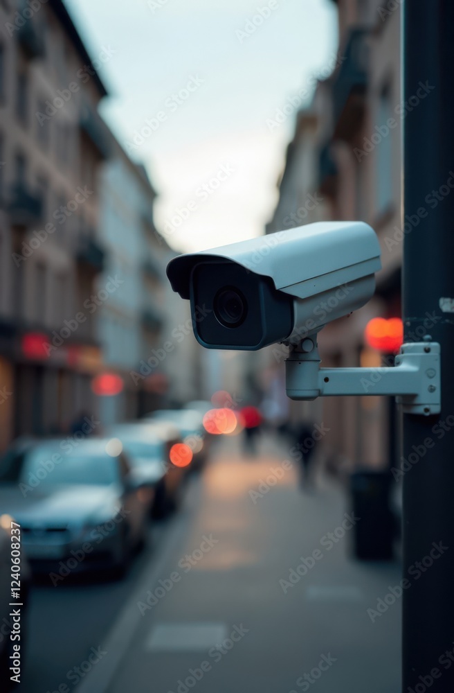 Security camera monitoring city street at dusk Security camera monitoring city street at dusk