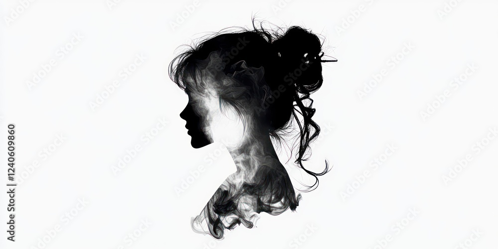 Fototapeta premium Silhouette of a girl captures the essence of femininity with elegant lines, representing a strong yet minimalistic portrayal of womanhood and self-expression