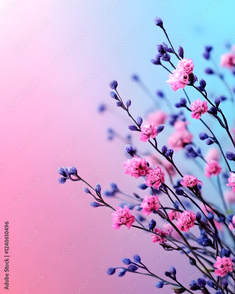 Pink Blossom flowers Against Gradient Sky Pink Blossom flowers Against Gradient Sky