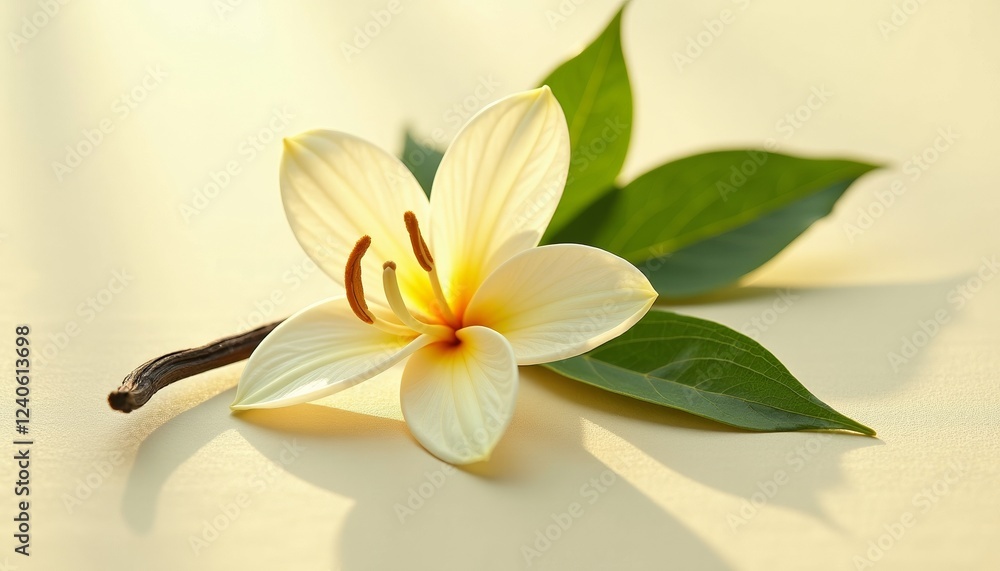 Naklejka premium Delicate White Flower and Vanilla Bean