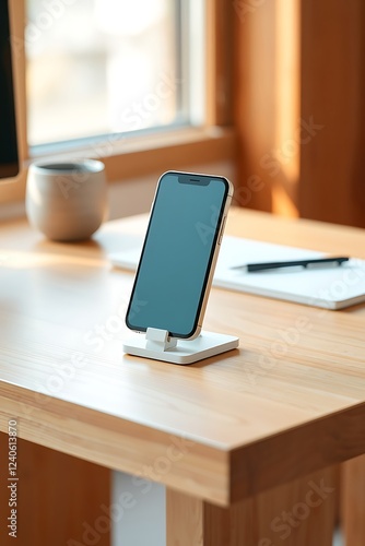 Wallpaper Mural Modern Phone Stand on Wooden Desk Near Window Torontodigital.ca