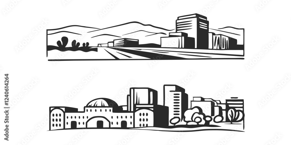 Naklejka premium Albuquerque, New Mexico Skyline – Modern Line Art City Illustration