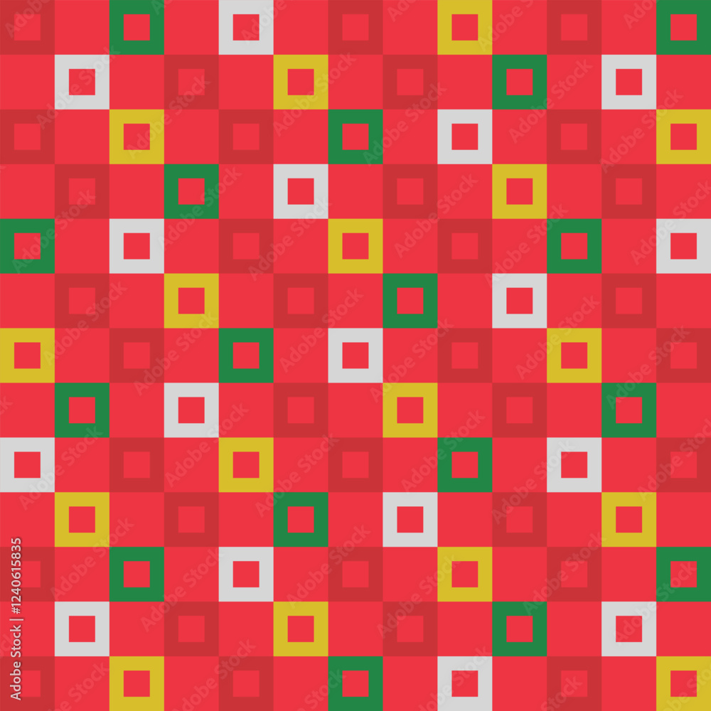 Seamless pattern of colorful squares in check and plaid designs. Abstract geometric shapes create a modern look, ideal for luxury textiles and wallpapers. High quality vector with a playful feel Seamless pattern of colorful squares in check and plaid designs. Abstract geometric shapes create a modern look, ideal for luxury textiles and wallpapers. High quality vector with a playful feel