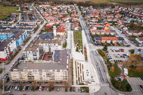 Aerial view of urban residential district with modern buildings and green spaces, Zapresic, Croatia. photo