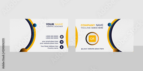 Modern business card design templete with circle type elliptical professional orange, blue shape.

