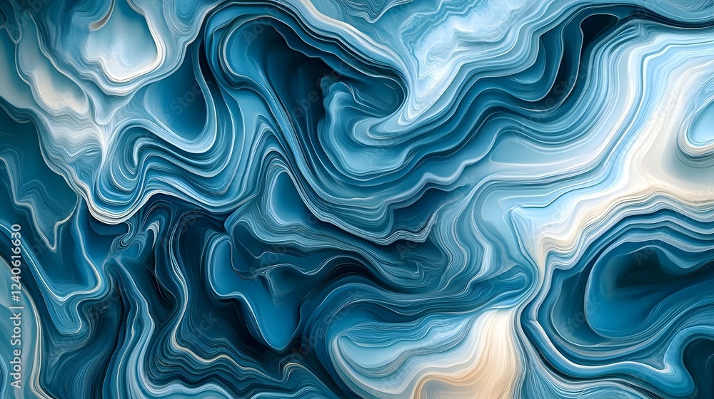 Fototapeta premium Marbleized Blue and White Fluid Abstract Art