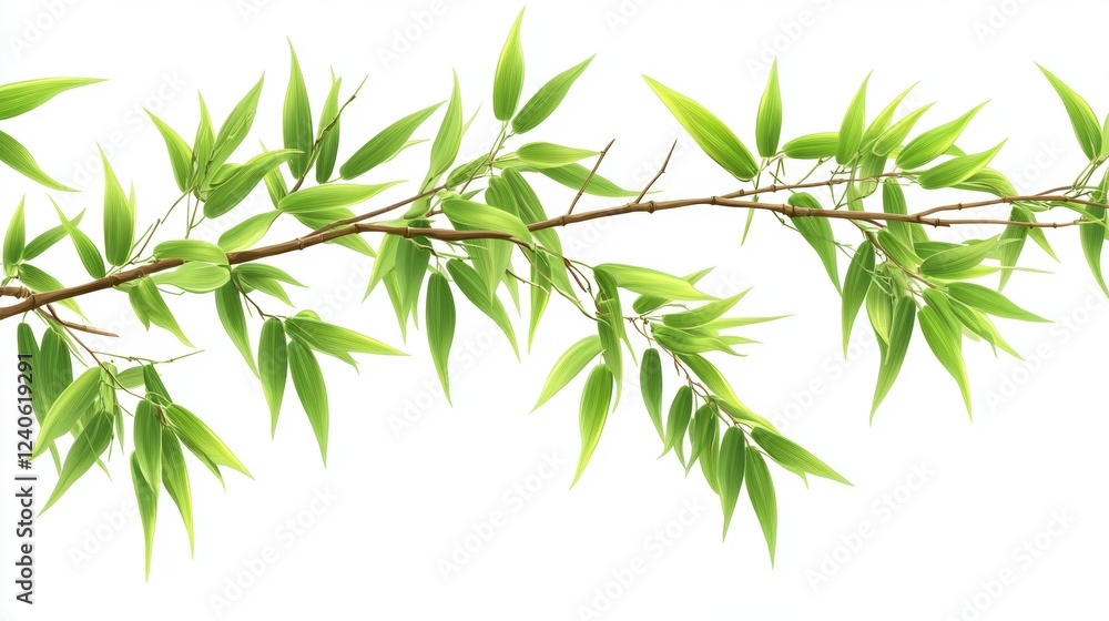 Green Bamboo Leaves on Branch Isolated on White Background Green Bamboo Leaves on Branch Isolated on White Background