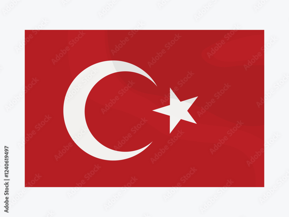 Obraz premium Vector illustration of Turkey flag in cartoon flat stule. Red and white Crescent moon