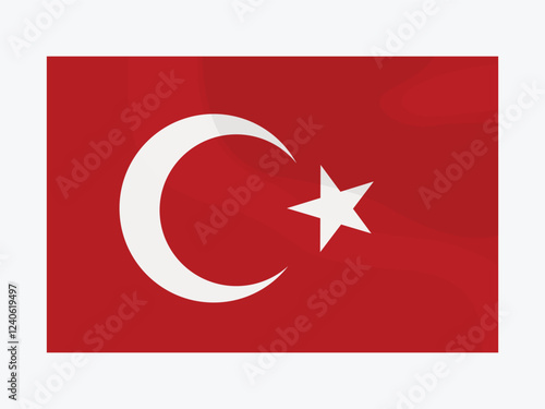 Vector illustration of Turkey flag in cartoon flat stule.  Red and white Crescent moon