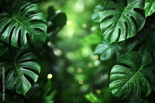 Dark nature concept achieved through a flat lay of a green leaf framed by palms, emphasizing the tropical aspect