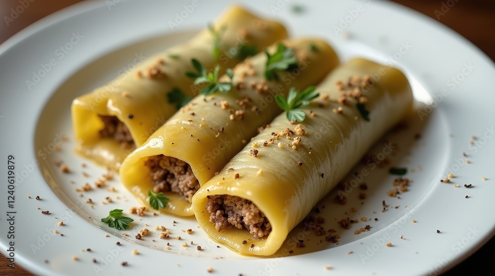 Croatian sarma rolls arranged on a plate with fresh herbs Croatian sarma rolls arranged on a plate with fresh herbs