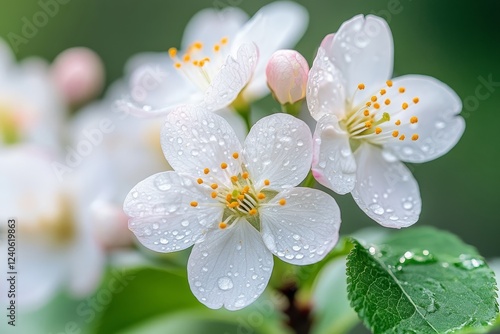 Close-Up of Cherry Blossom Flowers in Spring with Muted Colors, Blurred Background and Bokeh Effect. High-Quality Stock Photo.