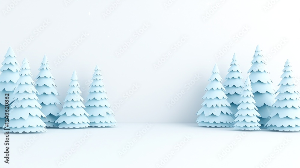 Obraz premium Snowy winter trees, white background, Christmas card design