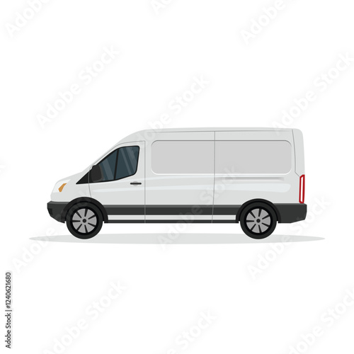 Vector illustration of white or silver van land vehicle in cartoon flat style. Cargo vehicle front, side and rear view. Silver delivery mini van isolated. Delivery Van Mockup for Advertising