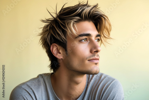 A young man with a shaggy hairstyle photo