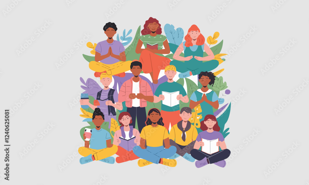 Fototapeta premium World Teen Mental Wellness Day Vector Bundle | T-Shirt, Social Media, Poster, Sticker, Print Card & Animated GIF Designs. Print ready eps