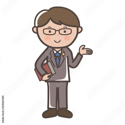 案内をする男性弁護士の全身イラスト