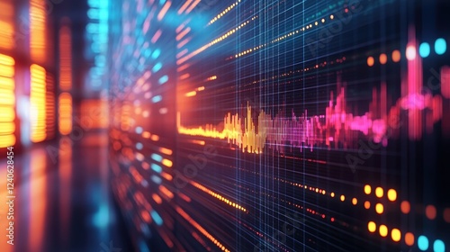 Wallpaper Mural A vibrant visualization of sound waves, showcasing colorful digital patterns against a sleek, dark background, suggesting technology and audio. Torontodigital.ca