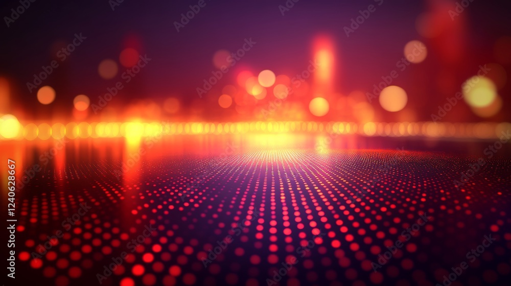 Abstract Background Red And Orange Glowing Particles. Defocused City Lights Create Bokeh Effect. Abstract Background Red And Orange Glowing Particles. Defocused City Lights Create Bokeh Effect.