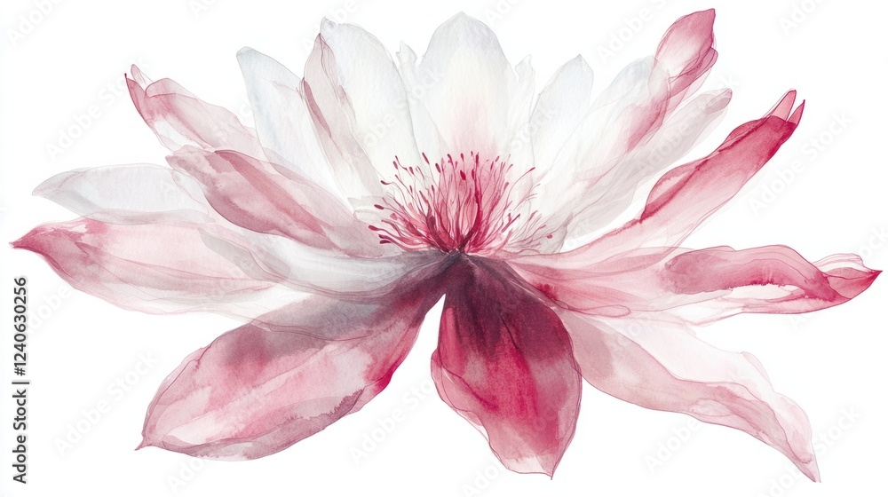Obraz premium Stylized watercolor lotus flower in gentle pink and white tones, hand-painted botanical art, isolated on white